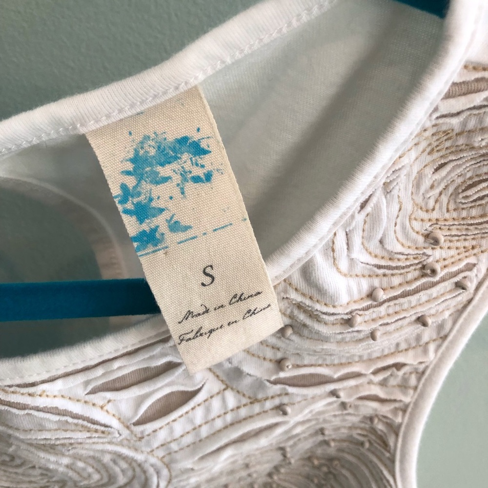 Anthropologie C Keer Textured Floral Cream Tank View 2